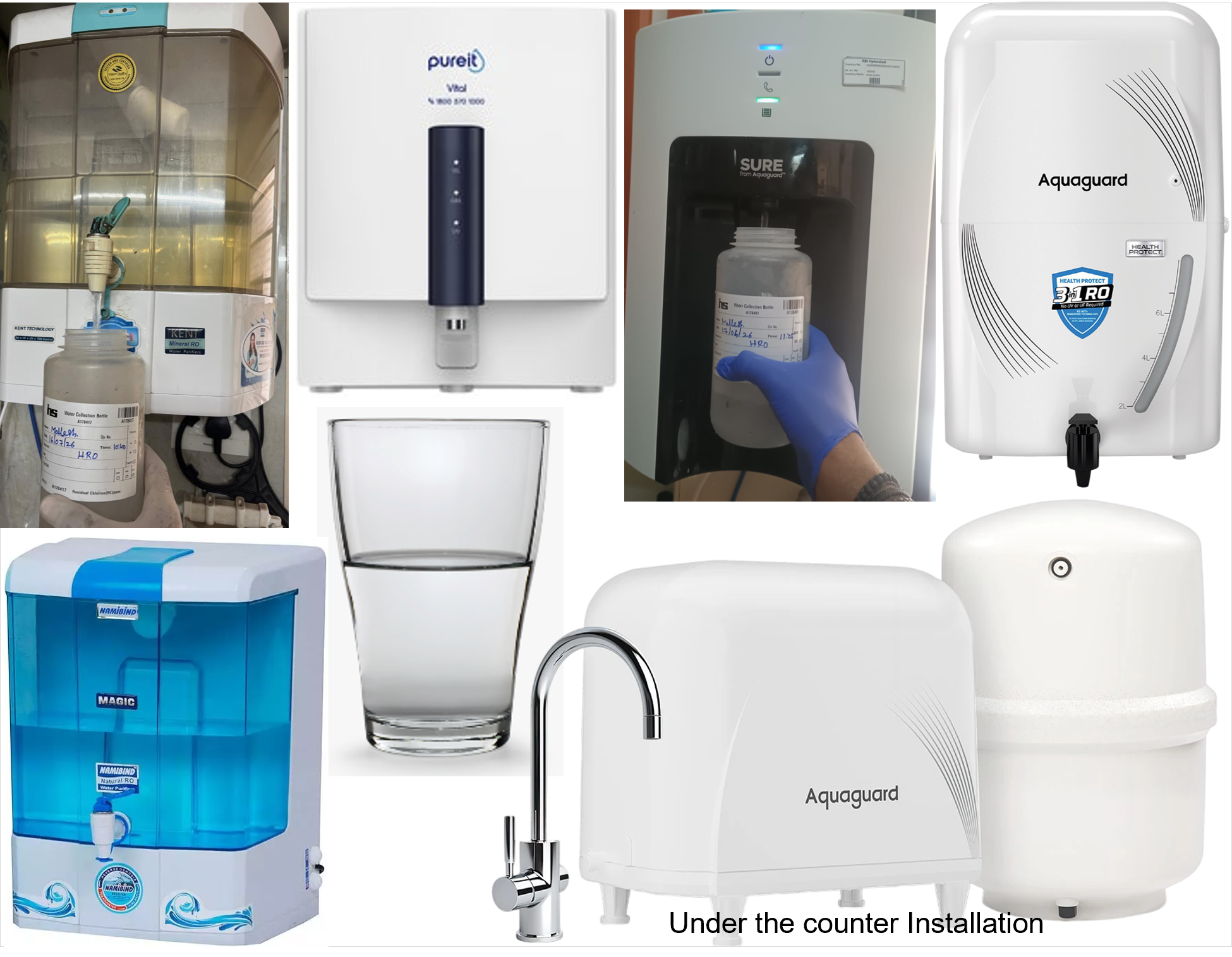 Images to illustrate Houshold RO water purifier test concept.