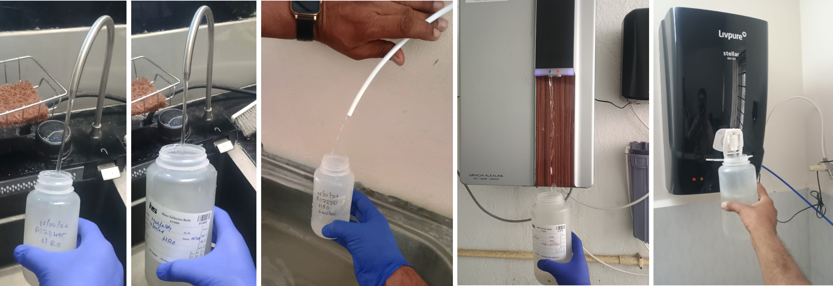 Images to illustrate sample collection from Houshold RO purifiers.